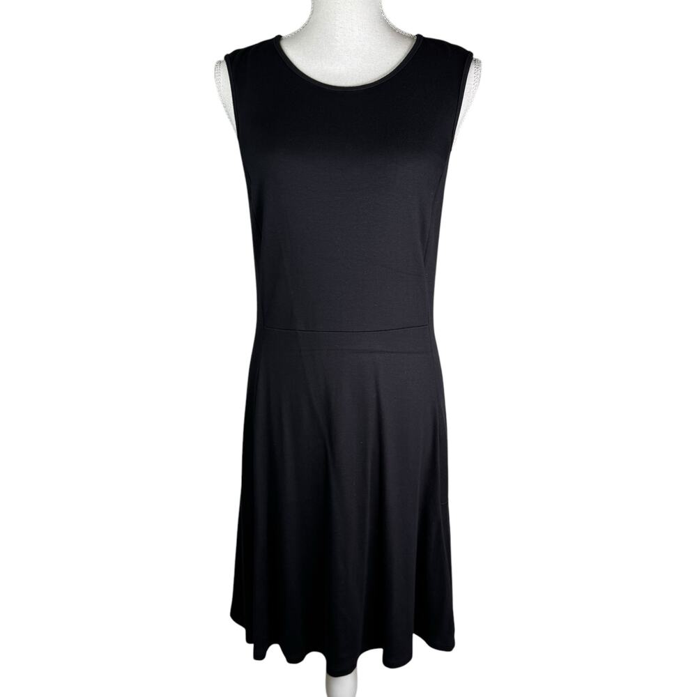 Donna Ricco Fit and Flare Sleeveless Dress LBD Black Stretch Knit  Knee Length L